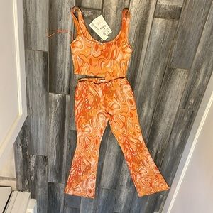 Zara orange crop top and flare leg set women’s size small